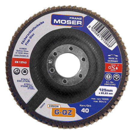 Lamellenschleifteller MOSER, gerade, Stahl/Inox 60